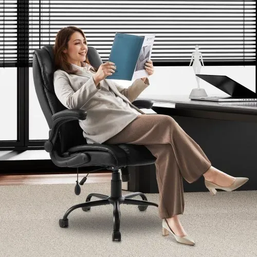 VEVOR Chefsessel Bürostuhl Drehstuhl mit hoher Rückenlehne & Lendenwirbelstütze & klappbaren Armlehnen, ergonomischer Schreibtischstuhl mit Neigung & Höhe, für Arbeit Arbeitszimmer Spielen – Bild 7