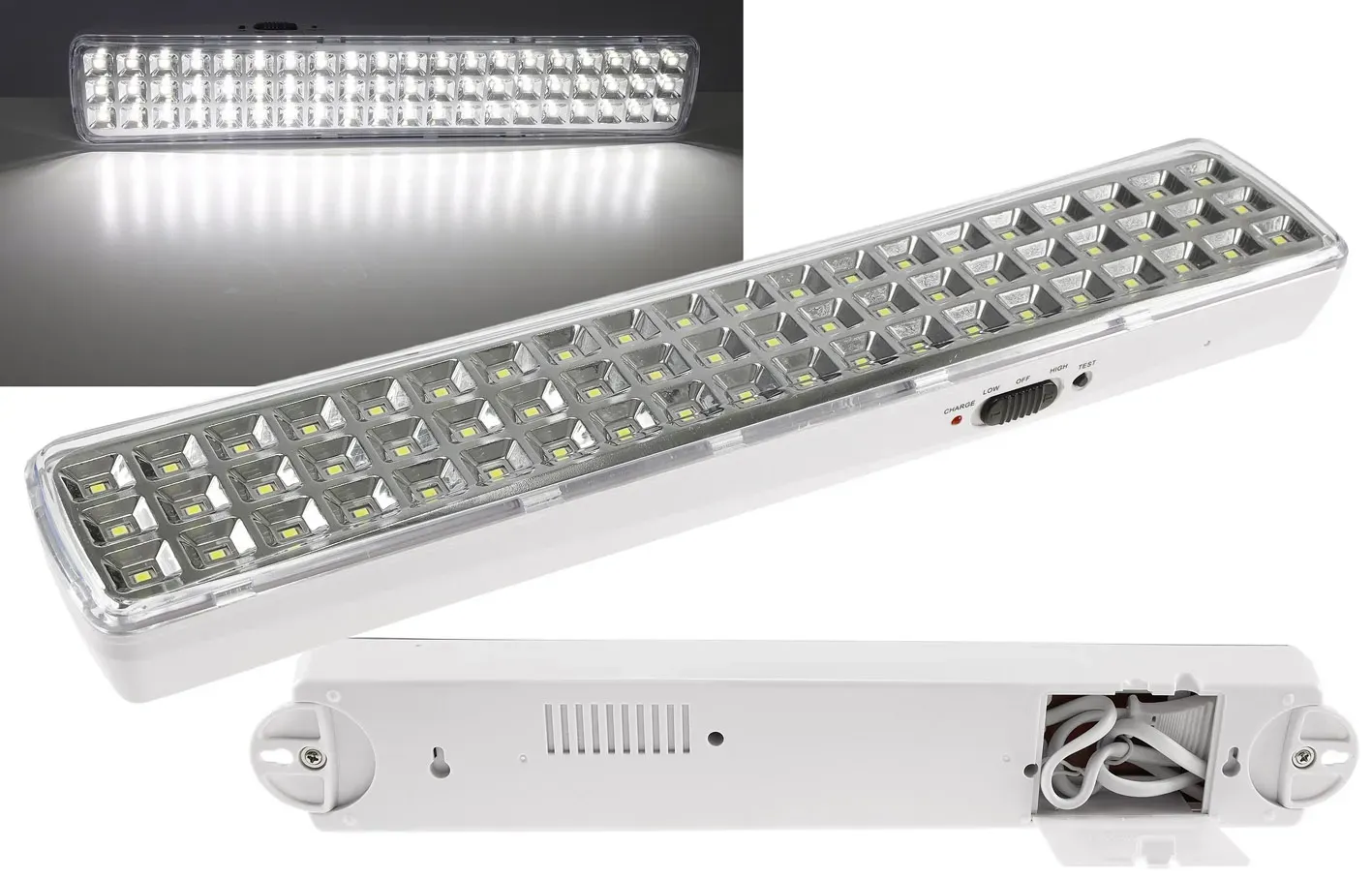 LED Notleuchte “CTNL-60 SMD” 365x70x37mm Lithium Akku 3,7V/2200mAh, nur 4W LED Notleuchte “CTNL-60 SMD” 365x70x37mm Lithium Akku 3,7V/2200mAh, nur 4W
