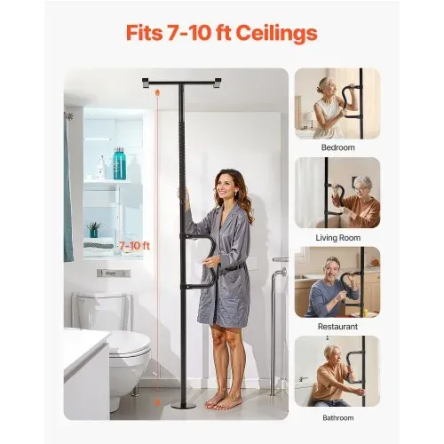 VEVOR Sicherheitsstange vom Boden bis zur Decke, Haltegriff fürs Badezimmer mit rutschfestem gebogenem Griff, 136 kg Tragkraft, für ältere Menschen, für Deckenhöhen von 214 bis 305 cm, schwarz VEVOR Sicherheitsstange vom Boden bis zur Decke, Haltegriff fürs Badezimmer mit rutschfestem gebogenem Griff, 136 kg Tragkraft, für ältere Menschen, für Deckenhöhen von 214 bis 305 cm, schwarz