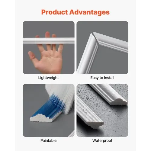 VEVOR Wandform-Set, 12er-Pack, 51x51 cm Stuckleisten aus Lackierbarem Polystyrol, Wasserfeste Wandleiste, Zierleiste für Wände, Friesleisten für Wohnzimmer, Schlafzimmer, Zuhause, Weiß – Bild 3