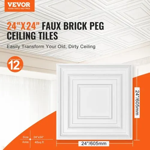 VEVOR Deckenfliesen, 12er-Pack 24 x 24 Zoll, abgehängte Deckenfliesen aus hochwertigem PVC-Blatt, einfache Installation/Zuschneiden, Kunststoff-Deckenfliesen zum Aufkleben, Deckenverkleidung für Heim-/Bürodekoration, weißes Stiftmuster VEVOR Deckenfliesen, 12er-Pack 24 x 24 Zoll, abgehängte Deckenfliesen aus hochwertigem PVC-Blatt, einfache Installation/Zuschneiden, Kunststoff-Deckenfliesen zum Aufkleben, Deckenverkleidung für Heim-/Bürodekoration, weißes Stiftmuster