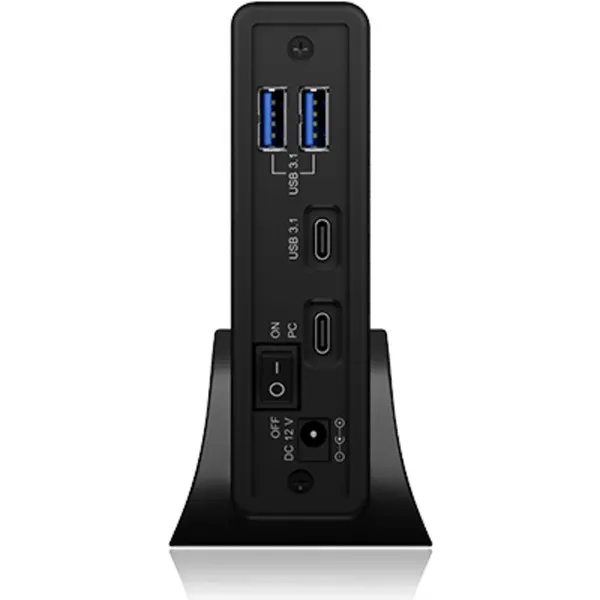 ICY BOX IB-382H-C31, USB 3.2 Gen 2 Gehäuse für 2,5'' od. 3,5'' SATA HDD/SSD, integrierter Hub 1x USB-C 2x USB-A, 10 Gbit/s, 12V 3A Netzteil, schwarz – Bild 4