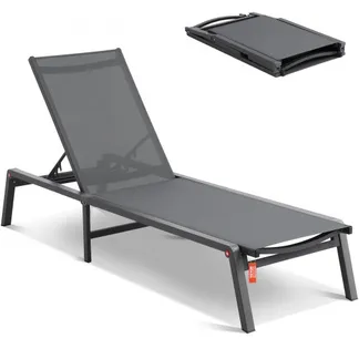 VEVOR Chaiselongue-Sessel für den Außenbereich, Aluminium-Terrassen-Liegestuhl mit 5 verstellbaren Positionen, klappbarer Pool-Liegestuhl, Liegestuhl und komplett flacher Sonnenstuhl für Terrasse, Strand, Pool, Dunkelgrau VEVOR Chaiselongue-Sessel für den Außenbereich, Aluminium-Terrassen-Liegestuhl mit 5 verstellbaren Positionen, klappbarer Pool-Liegestuhl, Liegestuhl und komplett flacher Sonnenstuhl für Terrasse, Strand, Pool, Dunkelgrau