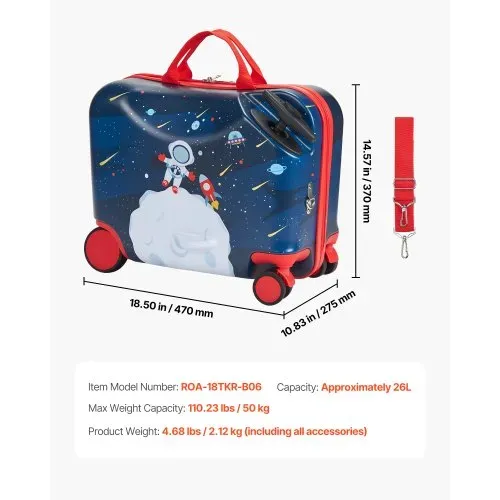VEVOR Handgepäck Kinderkoffer, 26 L Fassungsvermögen, Hartschalenkoffer mit Rollen zum Draufsitzen, verstellbarer Schultergurt, Kinderreisetasche für Kinder ab 3 Jahren, Blau und Weiß – Bild 6