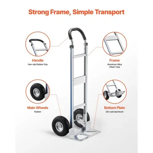 VEVOR Sackkarre, 227 kg Tragkraft, Schwerlast-Transportkarre mit Griff, Handkarre aus Aluminiumlegierung mit Zurrgurt, Stapelkarre für Umzüge nach Hause, ins Büro, ins Lager, 480x500x1340 mm – Bild 3