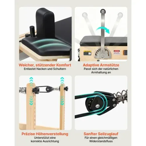 VEVOR Pilates Reformer Trainingsgerät aus Holz für den Einsatz im Heim-Fitnessstudio, Pilates-Bett mit doppeltem Widerstand – Feder & Kordel, Ausrüstung mit Sitzbox , bis zu 181,44 kg – Bild 5