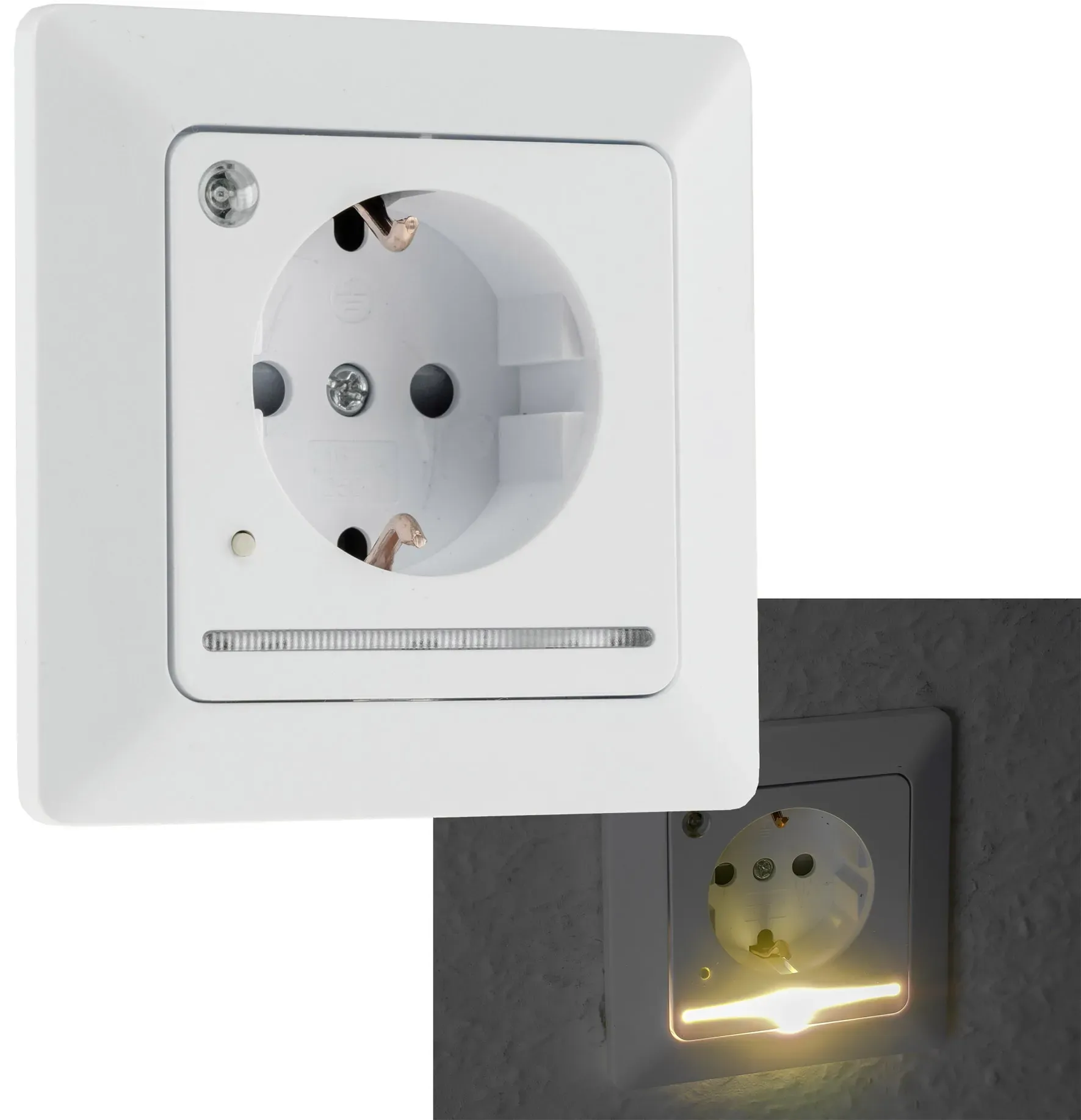 MILOS Schutzkontakt-Steckdose mit LED weiß matt, 250V~/ 16A, Licht mit Sensor MILOS Schutzkontakt-Steckdose mit LED weiß matt, 250V~/ 16A, Licht mit Sensor