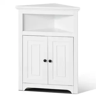 VEVOR Eckschrank Aufbewahrungsschrank mit 3-stufiger Regalen Mehrzweckschrank (845 mm Hohe) mit 2 Holztüren und verstellbaren Regalen, freistehender Küchenschrank für Wohnzimmer Waschküche, weiß VEVOR Eckschrank Aufbewahrungsschrank mit 3-stufiger Regalen Mehrzweckschrank (845 mm Hohe) mit 2 Holztüren und verstellbaren Regalen, freistehender Küchenschrank für Wohnzimmer Waschküche, weiß