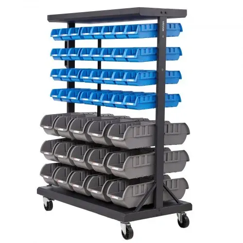 VEVOR Fahrregal mit Stapelboxen Set, Mobiler Werkzeugorganizer mit 7 Ebenen & 94 Sortimentskästen für Kleinteile in zwei Größen, 900x500x1245mm, doppelseitig, für Werkstatt, Garage, Lager & Büro – Bild 9