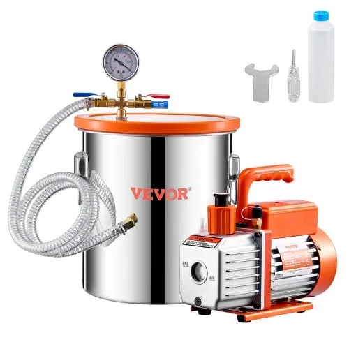 VEVOR 18,93 L Vakuumkammer & 3,5 CFM Pumpe, Edelstahlkammer, einstufiges Vakuumpumpen-Entgasungskammerset, mit Acryldeckel, Öl, 1,5 m Schlauch, Vacuum Pump Kit zum Entgasen von Harz-Silikon-Epoxiden – Bild 8
