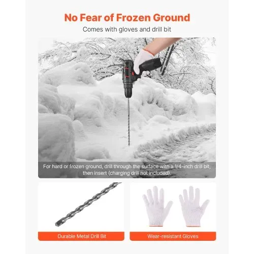 VEVOR Schneestangen, 500 Stück, 122 cm lang, 6,35 mm Durchmesser, Auffahrtstangen mit 30 cm Stahlbohrern, reflektierende Einfahrtsmarkierung, Fiberglasstangen für Parkplätze, Gehwege, Schneeräumen – Bild 4