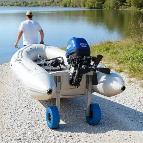 VEVOR Slipräder für Boote (136,1 ke belastbar) 26 cm Heckrad aus Edelstahl mit Voll-PVC-Reifen, klappbare Slipräder mit 4 Schnellspannstiften, passend für 4 m lange aufblasbare Fischerboote – Bild 7