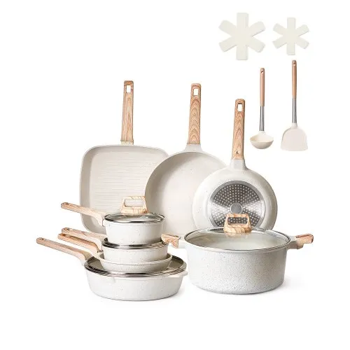 VEVOR Induktion Töpfe Pfannen Set (19-teilig) mit Glasdeckel, antihaftbeschichtetes Kochgeschirr, Induktionskochtöpfe für die Küche im Wohnmobil zum Braten, Würzen von Soßen und Kochen (Weiß) VEVOR Induktion Töpfe Pfannen Set (19-teilig) mit Glasdeckel, antihaftbeschichtetes Kochgeschirr, Induktionskochtöpfe für die Küche im Wohnmobil zum Braten, Würzen von Soßen und Kochen (Weiß)