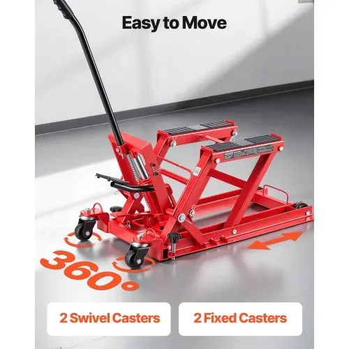 VEVOR Motorradhebebühne Hydraulisch bis 680 kg Motorradheber Höhenverstellbar 115–385 mm Hebeplattform mit 4 Rädern und Fußbedienung Hebeständer Ideal für ATVs Dirtbikes Straßenmotorräder Rot – Bild 5