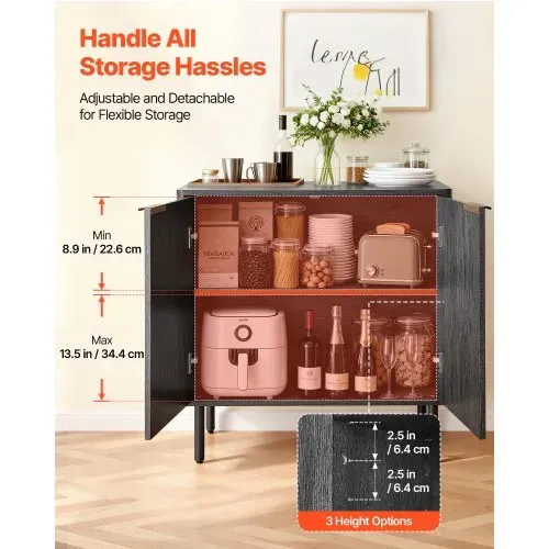 VEVOR Sideboard Küchenschrank mit 2 Ablageflächen, Buffetschrank im mittelalterlichen Stil für Wohnzimmer Eingangsbereich Küche, Aufbewahrungsschrank 80 x 37,5 x 80 cm Küchenbuffet Schwarz – Bild 3