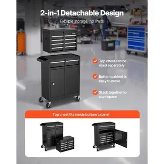 VEVOR Werkstattwagen, 2-in-1-Design, Werkzeugwagen mit 5 Schubladen & abnehmbarem Metall-Werkzeugkasten, Verriegelungsstange, Schutzauskleidung & Werkzeugregal, Garagen-Organizer für Lager, Werkstatt VEVOR Werkstattwagen, 2-in-1-Design, Werkzeugwagen mit 5 Schubladen & abnehmbarem Metall-Werkzeugkasten, Verriegelungsstange, Schutzauskleidung & Werkzeugregal, Garagen-Organizer für Lager, Werkstatt