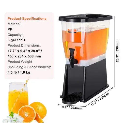 VEVOR Getränkespender, 11 L Wasserspender Getränkespender für Partys, Saftspender aus Kunststoff mit Standhahndeckel, Eistee-Limonadensaft-Wasserspender, für Restaurants, Hotels, Partys usw. – Bild 6