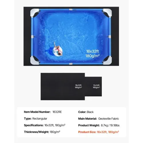 VEVOR Poolunterlage, 4,8x9,7 m, für oberirdische Schwimmbecken, extra dicke Bodenplane, verhindert Einstiche, Poolmatte aus Geotextilmaterial, verlängert die Lebensdauer der Folie, Bodenschutzplane – Bild 6