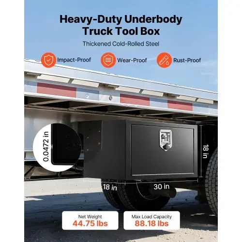 VEVOR Lkw Unterbaubox 762 x 457 x 457 mm Unterflur Staukasten Kaltgewalzter Stahl Wasserdichter Werkzeugkasten mit T-Griff Schloss für Lkw Anhänger Transporter Werkzeugkiste Unterflurkasten Schwarz VEVOR Lkw Unterbaubox 762 x 457 x 457 mm Unterflur Staukasten Kaltgewalzter Stahl Wasserdichter Werkzeugkasten mit T-Griff Schloss für Lkw Anhänger Transporter Werkzeugkiste Unterflurkasten Schwarz