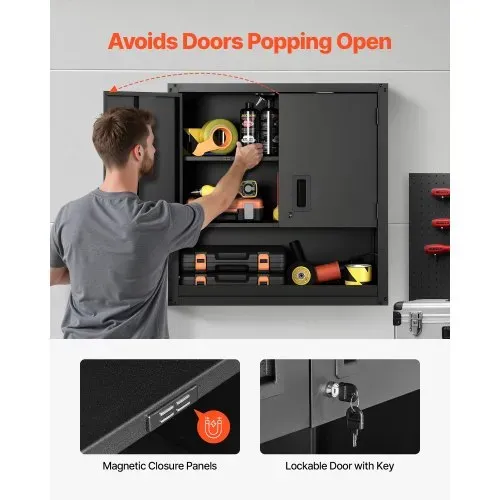 VEVOR Hängeschrank Werkstatt, 762 x 305 x 762 mm, Werkzeugschrank aus Stahl mit abschließbaren Türen & verstellbarem Regal, Wandhängeschrank für Garage, Keller, Küche, Lager, schwarz – Bild 3