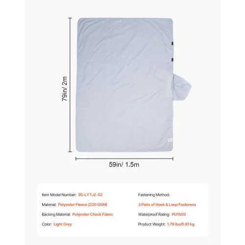 VEVOR Campingdecke 2x1,5m, Reisedecke, Fleecedecke, Stadiondecke, wasser- und winddicht, Polyester-Fleece, flammhemmend, ideal für draußen, Picknicks, Wandern, Sportveranstaltungen, Reisen, Hellgrau – Bild 6