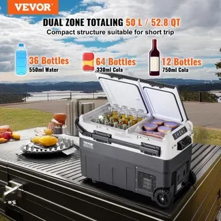 VEVOR Tragbarer Autokühlschrank, 12-Volt-Autokühlschrank, 50L tragbarer Dual-Zone-Gefrierschrank, einstellbare Temperatur, Kompressorkühler für Zuhause, Outdoor, Camping, Wohnmobil, Auto VEVOR Tragbarer Autokühlschrank, 12-Volt-Autokühlschrank, 50L tragbarer Dual-Zone-Gefrierschrank, einstellbare Temperatur, Kompressorkühler für Zuhause, Outdoor, Camping, Wohnmobil, Auto
