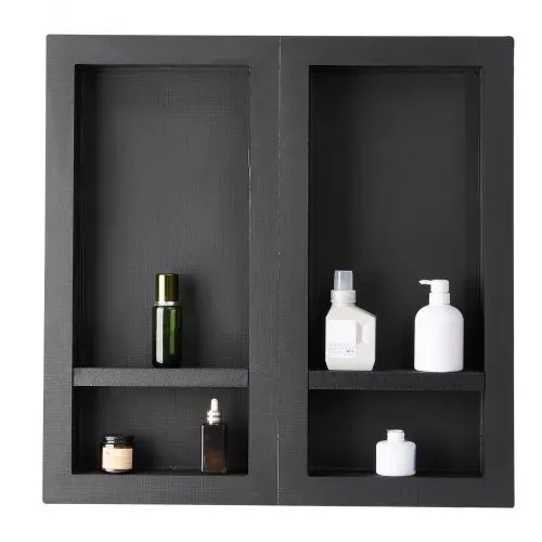 VEVOR Duschnische, 40,6 x 81,3 cm + 40,6 x 81,3 cm Wandnische mit beweglichem Regal, 10,2 cm dicker moderner Seifen- & Shampoo-Aufbewahrungs-Organizer, schwarz für Badezimmerdusche – Bild 9