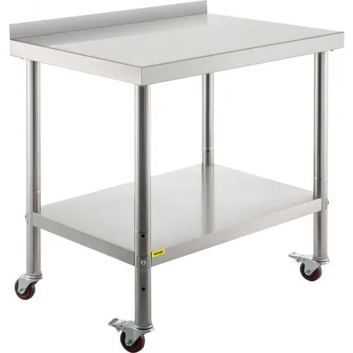 VEVOR Arbeitstisch Edelstahl, Edelstahltisch mit Höhenverstellbarer Ablage, Küchentisch mit 4 Universalräder und Aufkantung 91,4 x 61 x 89 cm, Zubereitungstisch Max. 150 kg + 50 kg Edelstahltisch – Bild 8