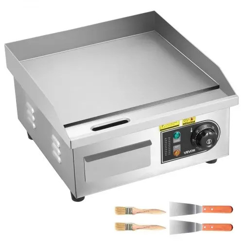 VEVOR Elektro-Grillplatte 2000 W 355 x 300 mm (Grillbereich), 50-300 °C Gastro-Griddleplatte aus Edelstahl (Gehäuse) Tischgrillplatte mit 2 Spateln & 2 Bürsten & 4 Fußpolstern, für Steaks Pfannkuchen – Bild 8