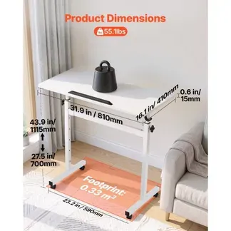 VEVOR Höhenverstellbarer Schreibtisch 810x410mm, 25kg Belastbarer Computertisch mit 360° Neigbarer Tischplatte, Bürotisch mit Haken Feststellbaren Rollen, Steh-Sitz-Tisch für Homeoffice Arbeitszimmer VEVOR Höhenverstellbarer Schreibtisch 810x410mm, 25kg Belastbarer Computertisch mit 360° Neigbarer Tischplatte, Bürotisch mit Haken Feststellbaren Rollen, Steh-Sitz-Tisch für Homeoffice Arbeitszimmer