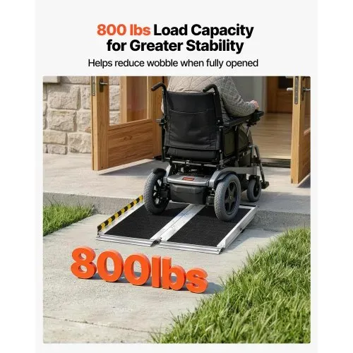 VEVOR Rollstuhlrampe Faltbar 610x745mm, 362,9kg Belastbare Schwellenrampe mit Rutschfester Oberfläche, Tragbare Alu-Auffahrschiene, Auffahrrampe für Rollstuhl Scooter Türschwelle Bordsteine Treppen – Bild 2