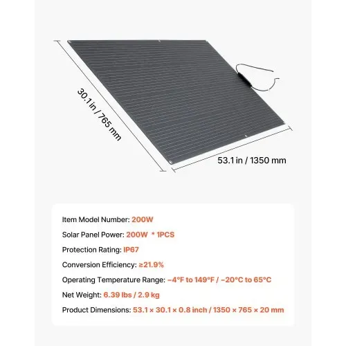 VEVOR Solarmodul Halb Flexibel 200 W, Monokristallines Solarpanel, Netzunabhängiges Mono-Ladegerät mit MC4-Ausgang, IP67 Wasserdicht für Boote, Wohnmobile, Autos, Kabinen & Gebogene Oberflächen – Bild 6