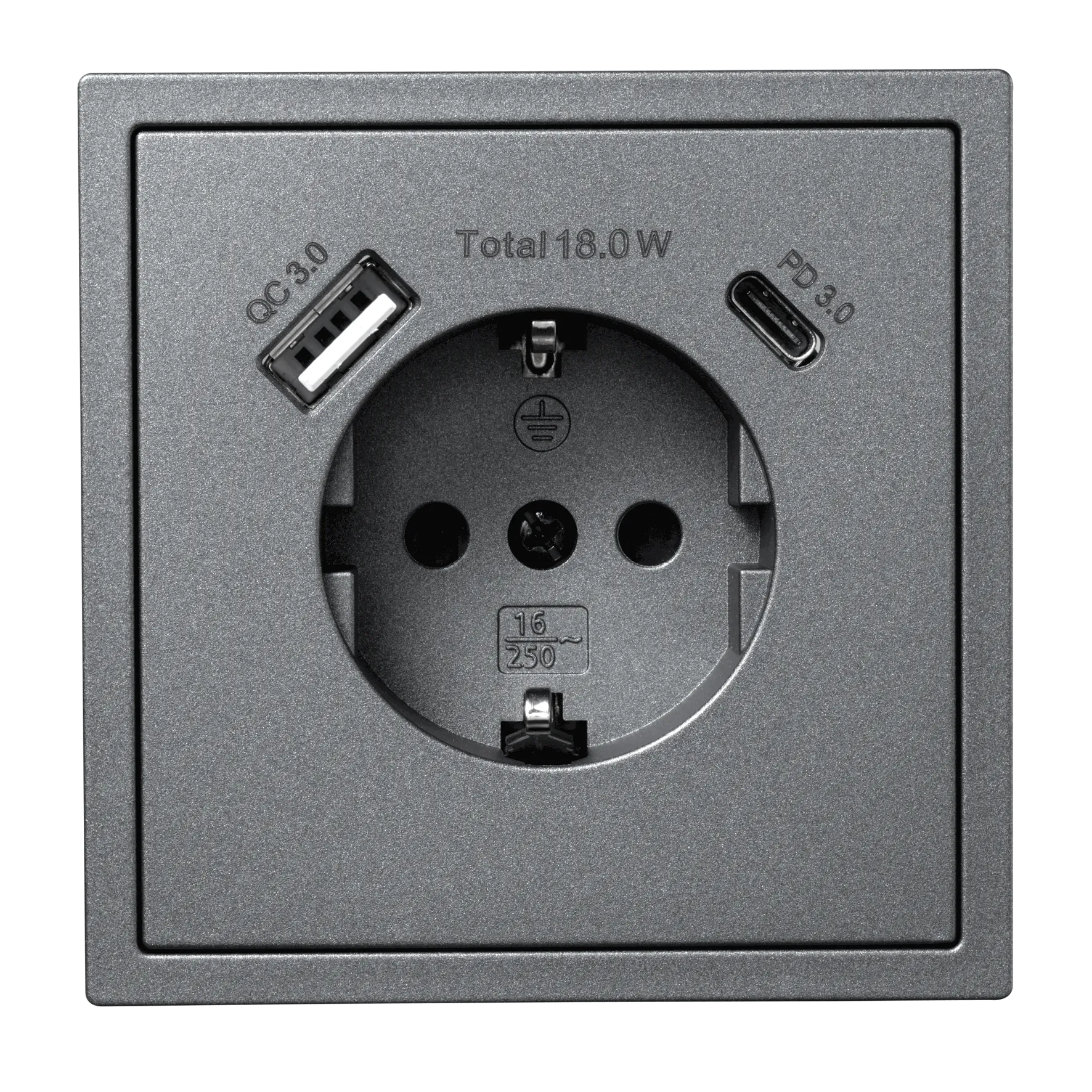 Schutzkontakt-Steckdose McPower “Shallow“ 1x USB-C – 18W Quickcharge – 1x USB-A Schutzkontakt-Steckdose McPower “Shallow“ 1x USB-C – 18W Quickcharge – 1x USB-A