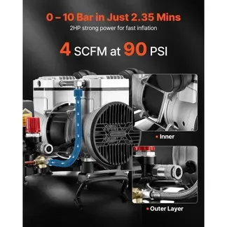 VEVOR Druckluft Kompressor 30 L, Luftkompressor 2PS, 113 L/min bei 6,2 bar, Max. 10 bar Druck, Ölfreier Kompressortank für Autoreparaturen, Reifenbefüllung, Lackierarbeiten, Holzarbeiten & Nageln VEVOR Druckluft Kompressor 30 L, Luftkompressor 2PS, 113 L/min bei 6,2 bar, Max. 10 bar Druck, Ölfreier Kompressortank für Autoreparaturen, Reifenbefüllung, Lackierarbeiten, Holzarbeiten & Nageln