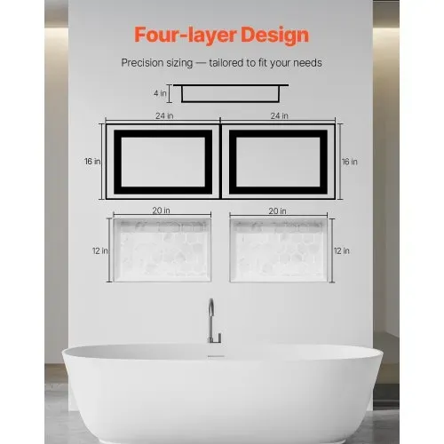 VEVOR Duschnische, 40,6 x 61 cm + 40,6 x 61 cm Wandnische mit beweglichem Regal, 10,2 cm dicker moderner Seifen- & Shampoo-Aufbewahrungs-Organizer, schwarz für Badezimmerdusche – Bild 5