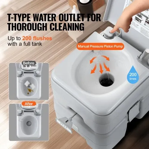 VEVOR Tragbare Toilette für Camping, Porta Potty mit Tragetasche, 5,3 Gallonen Abwassertank und 3,2 Gallonen Spültank, Toilettenstuhl mit Druckknopfspülung, auslaufsichere und geruchslose Reisetoilette fürs Campingauto – Bild 2