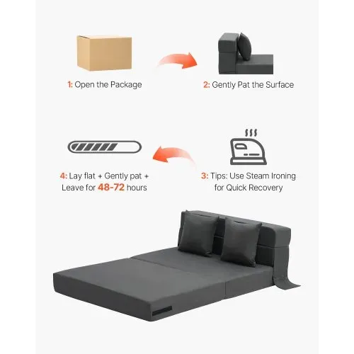 VEVOR 3 in 1 Klappsofa faltbares Schlafsofa mit 2 Kissen & waschbarem Bezug, umwandelbarer Schlafsessel aus 25D Memory Foam, Couch für Wohnzimmer Schlafzimmer, Dunkelgrau (TWIN XL / 1950x1005x150mm) – Bild 5