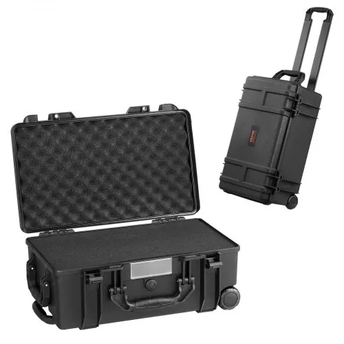 VEVOR wetterfester Hartschalenkoffer Trockenboxen mit vorgeschnittenem Schaumstoff, Rollen und einziehbaren Griffen für Reisen, IP67 wasserdichtes Gehäuse für Kameras Schwarz (55 x 34 x 24 cm) VEVOR wetterfester Hartschalenkoffer Trockenboxen mit vorgeschnittenem Schaumstoff, Rollen und einziehbaren Griffen für Reisen, IP67 wasserdichtes Gehäuse für Kameras Schwarz (55 x 34 x 24 cm)