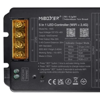 MiBoxer HW5 LED Controller 5in1 RGB-WW (RGB-CCT) DC12~48V WiFi 2.4G HP 30A MiBoxer HW5 LED Controller 5in1 RGB-WW (RGB-CCT) DC12~48V WiFi 2.4G HP 30A