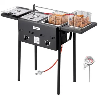 VEVOR Propan-Fritteuse Outdoor gewerbliche Fritteuse mit 2 Tanks (9 L x 2), Edelstahl-Kocher mit faltbarer Plattform & Doppelkorb & Wärmeregulierung, Standfritteusen für Restaurants Snackbars VEVOR Propan-Fritteuse Outdoor gewerbliche Fritteuse mit 2 Tanks (9 L x 2), Edelstahl-Kocher mit faltbarer Plattform & Doppelkorb & Wärmeregulierung, Standfritteusen für Restaurants Snackbars