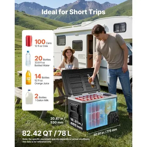 VEVOR Kompressor Kühlbox 80 L, Auto Kühlschrank mit Griff, App-Steuerung & Rädern, 12 V/24 V DC, 100–240 V AC, -20 °C bis 20 °C, Elektrische Gefrierbox für LKW, Van, RV, SUV, Reisen & Camping VEVOR Kompressor Kühlbox 80 L, Auto Kühlschrank mit Griff, App-Steuerung & Rädern, 12 V/24 V DC, 100–240 V AC, -20 °C bis 20 °C, Elektrische Gefrierbox für LKW, Van, RV, SUV, Reisen & Camping