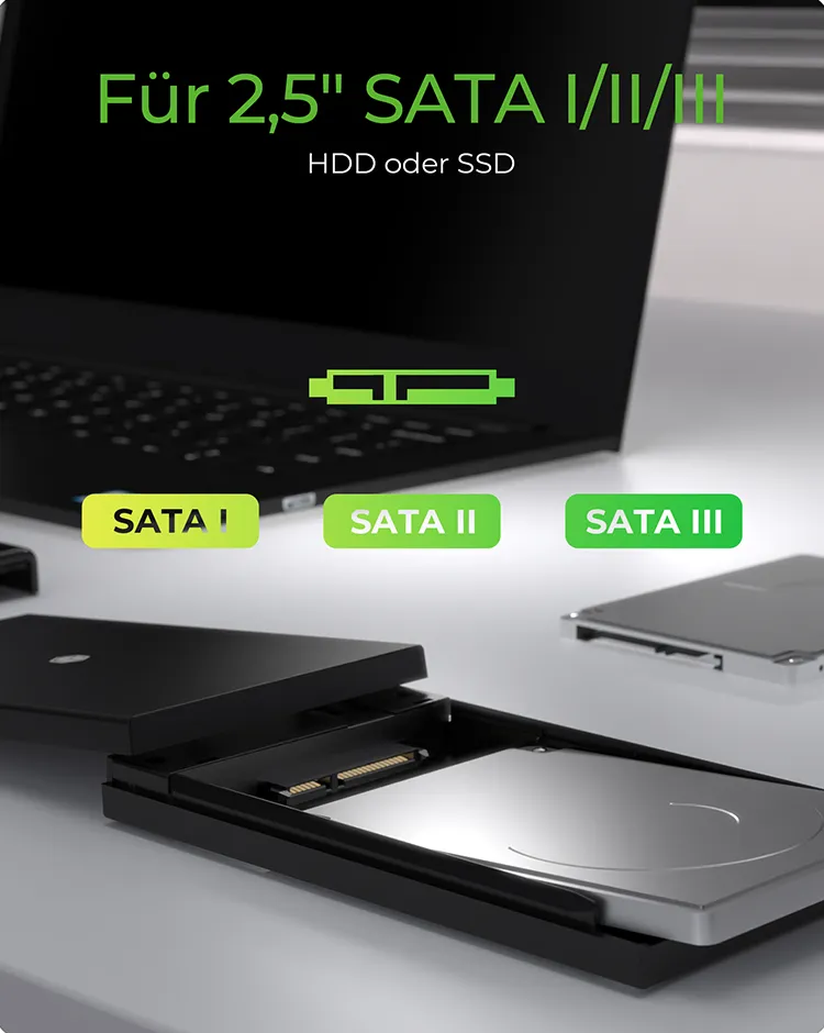 ICY BOX IB-200T-C3, ext. 2.5" SATA Gehäuse, USB 3.2 Gen 1 bis zu 5 Gbit/s, Werkzeuglos, Kunststoff, schwarz – Bild 5