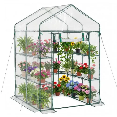 VEVOR Gewächshaus 137x137x196 cm, Foliengewächshaus, Tomatenhaus, Tomatengewächshaus mit PVC-Abdeckung, 2 Ebenen, 10 Regalböden, Aufrollbarer Reißverschlusstür, Treibhaus für Außenbereich VEVOR Gewächshaus 137x137x196 cm, Foliengewächshaus, Tomatenhaus, Tomatengewächshaus mit PVC-Abdeckung, 2 Ebenen, 10 Regalböden, Aufrollbarer Reißverschlusstür, Treibhaus für Außenbereich