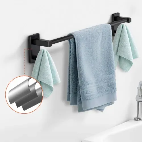 VEVOR Badezimmer Hardware Zubehör Set aus SUS201 Edelstahl (4-tlg.) inkl. Handtuchstange & Handtuchhalter (runder Ring) & Haken & Toilettenpapierhalter, für Badezimmer, Wandmontage Schwarz – Bild 7