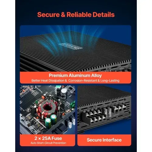 VEVOR Autoverstärker 4-Kanal, Endstufe Klasse AB Überbrückbar, Max. 4 x 200 W an 4 Ohm / 4 x 400 W an 2 Ohm, Hochleistungsverstärker für SUVs Pickups Geländewagen Mehrkanal-Audioverstärker – Bild 4