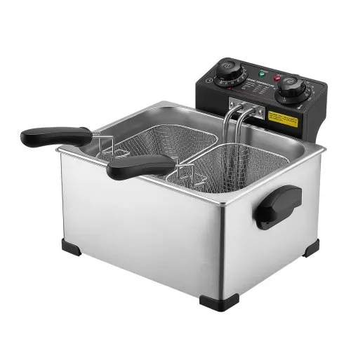 VEVOR Gewerbliche Elektrische Fritteuse 5,2 L Ölkapazität 2500 W Edelstahl, Tischgerät mit Frittierkörben (zwei Kleine + ein Großer), Überhitzungsschutz, Temperaturregelung und Timer, Silber – Bild 9