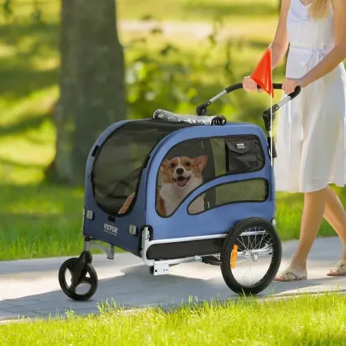 VEVOR Hundeanhänger 45 kg 2in1 Fahrradanhänger Kohlenstoffstahl + 600D Oxford-Gewebe + PP faltbar 1440 x 725 x 845 mm als Anhänger 1320 x 725 x 920 mm als Kinderwagen Hundebuggy Jogger Anhänger Blau – Bild 7
