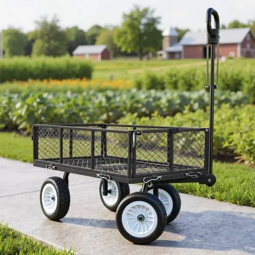 VEVOR Bollerwagen 408,2 kg Tragkraft, Gartenwagen mit PU-Reifen, Transportwagen mit Verstellbarem Griff, Abnehmbaren Seitenwänden, Handwagen zur Befestigung an ATV oder Traktor, Schwarz – Bild 7