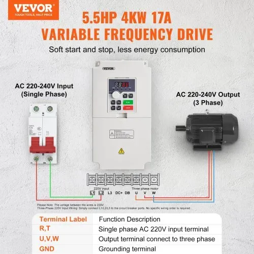 VEVOR VFD Frequenzumrichter 220 V, 4 kW 5,5 PS, VFD-Wandler, Variable Inverter, steuerbare Geschwindigkeit, Mehrfachschutz, Luftfeuchtigkeit 0-90 %, ABS-Material, Luftkühlungfunktion, Geräuscharm VEVOR VFD Frequenzumrichter 220 V, 4 kW 5,5 PS, VFD-Wandler, Variable Inverter, steuerbare Geschwindigkeit, Mehrfachschutz, Luftfeuchtigkeit 0-90 %, ABS-Material, Luftkühlungfunktion, Geräuscharm