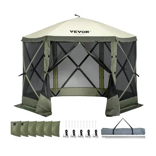 VEVOR Pop-Up-Pavillonzelt, Pop-Up-Zelt mit 6-seitigem Baldachin, Sonnenschutz mit 6 abnehmbaren Sichtschutz-Windtüchern und Netzfenstern, 10 x 10 Fuß, Schnellaufbau-Zelt mit Moskitonetz, Armeegrün – Bild 8